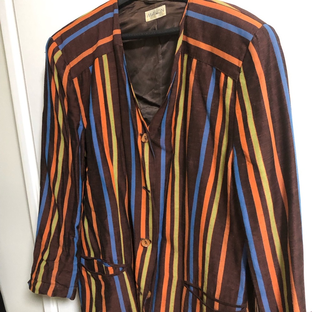 Avon Brown Striped Blazer with Orange, Blue & Yellow Accents